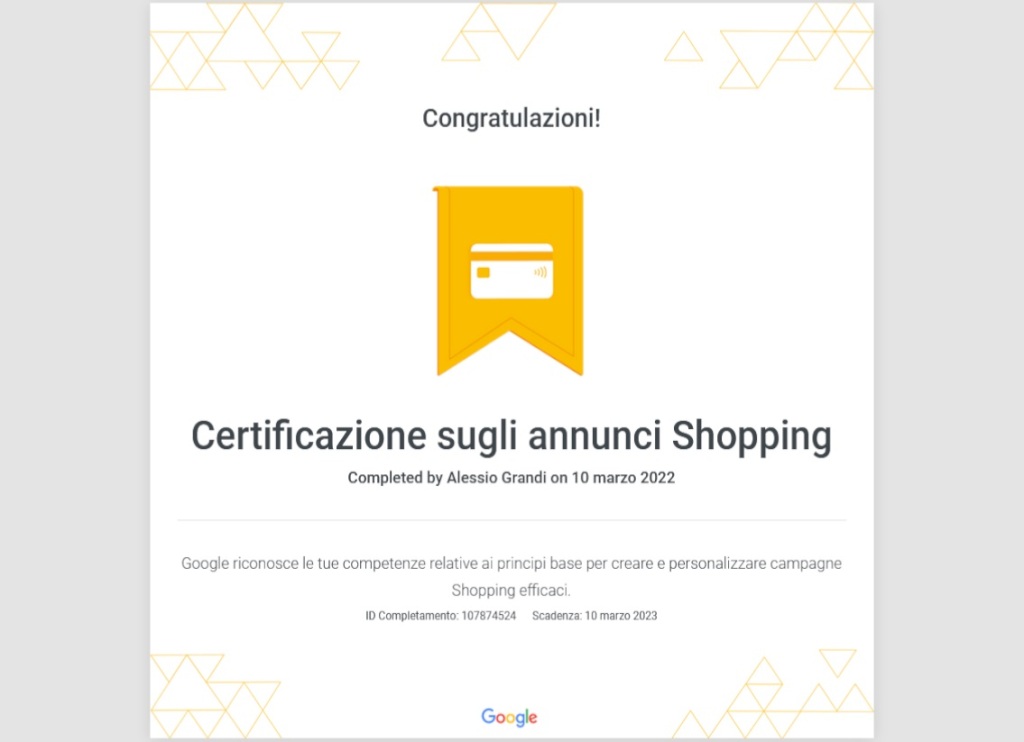 Certificazione Google Ads Annunci Shopping