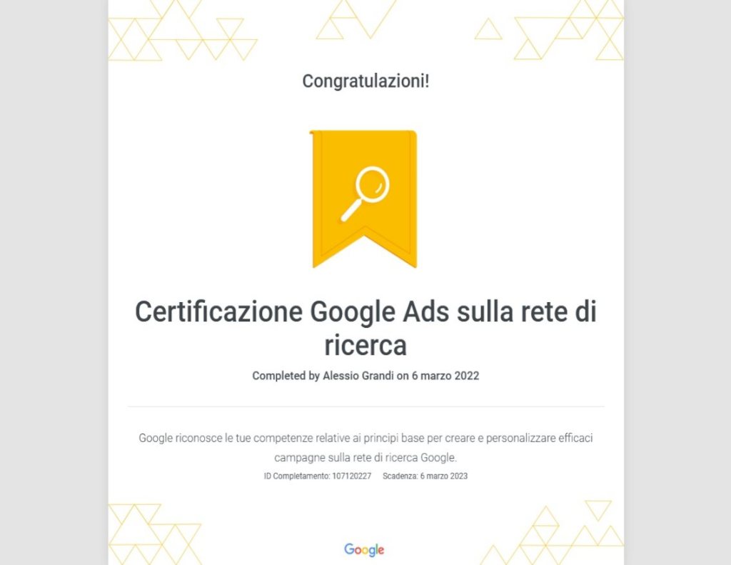 Certificazione Google Ads sulla Rete di Ricerca